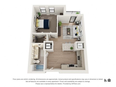 Floor plan for 1 bed, 1 bath, 755 sqft